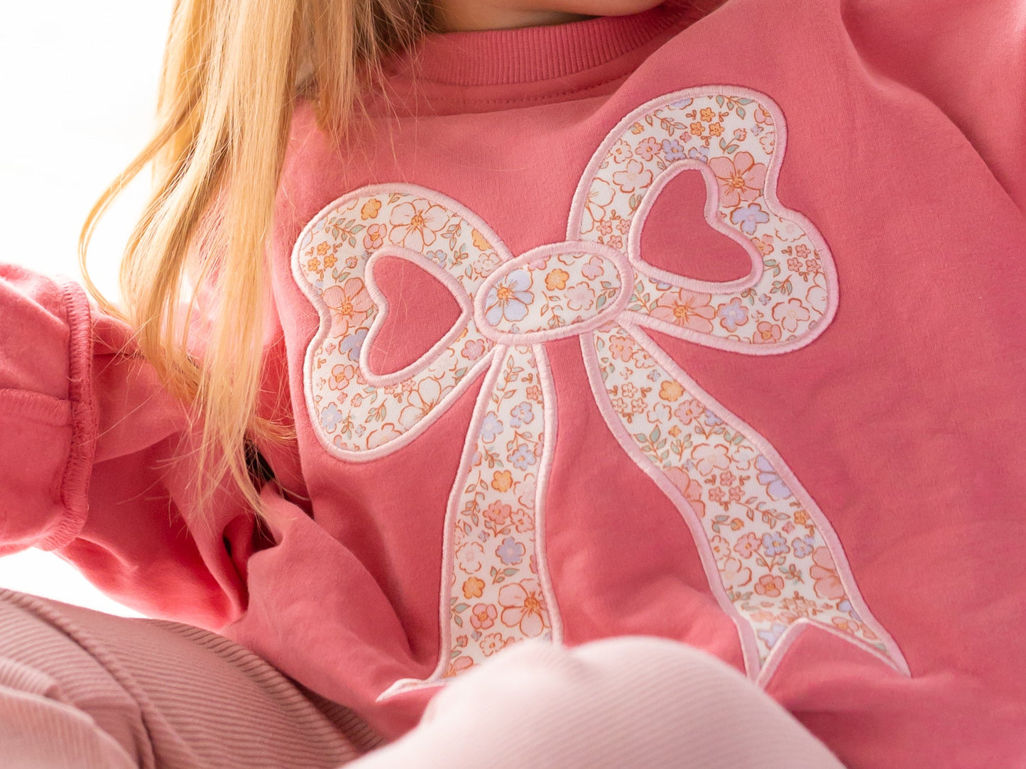 Applique Floral Bow Crewneck Sweatshirt by Little Joy Co., product view 3