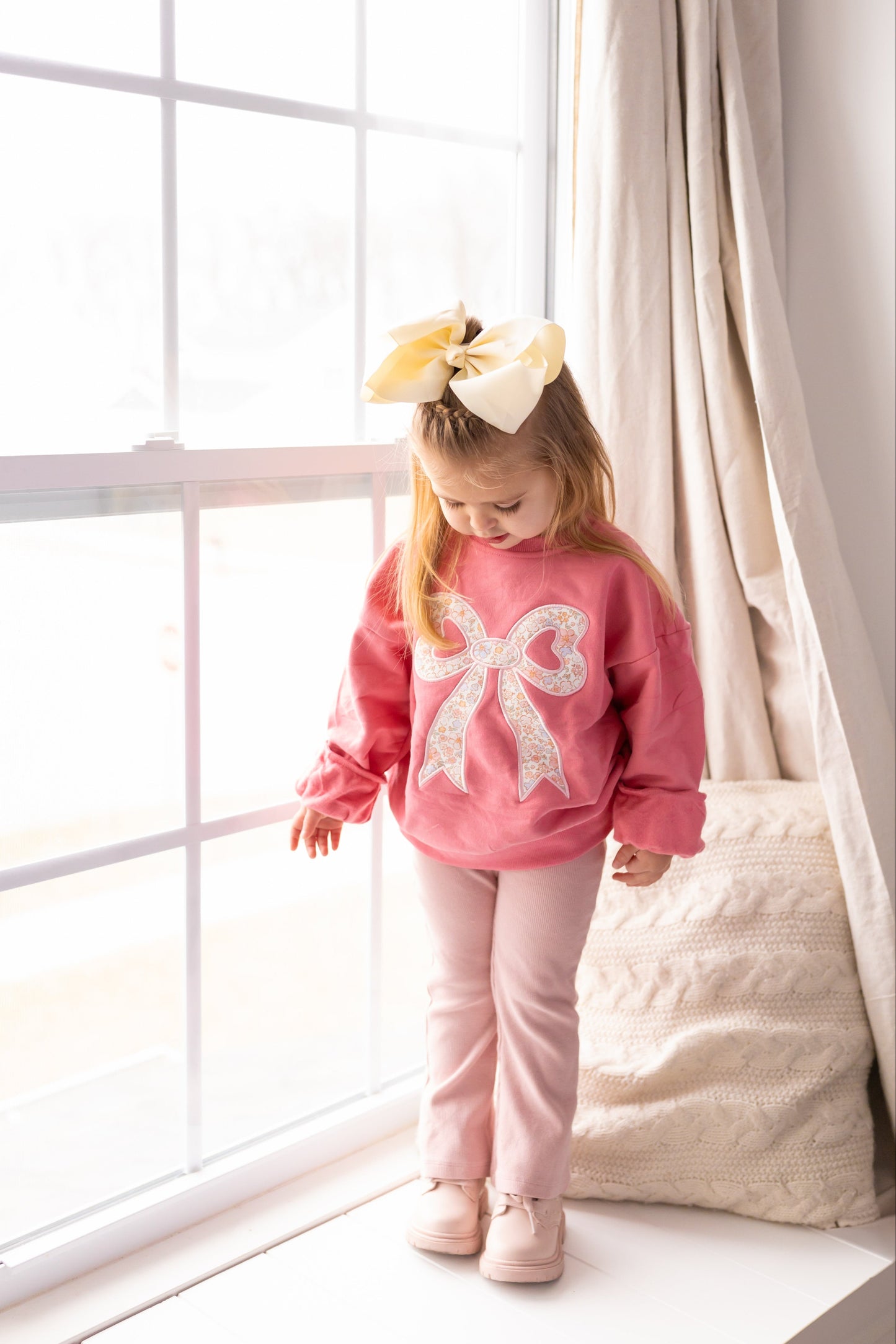 Applique Floral Bow Crewneck Sweatshirt by Little Joy Co.