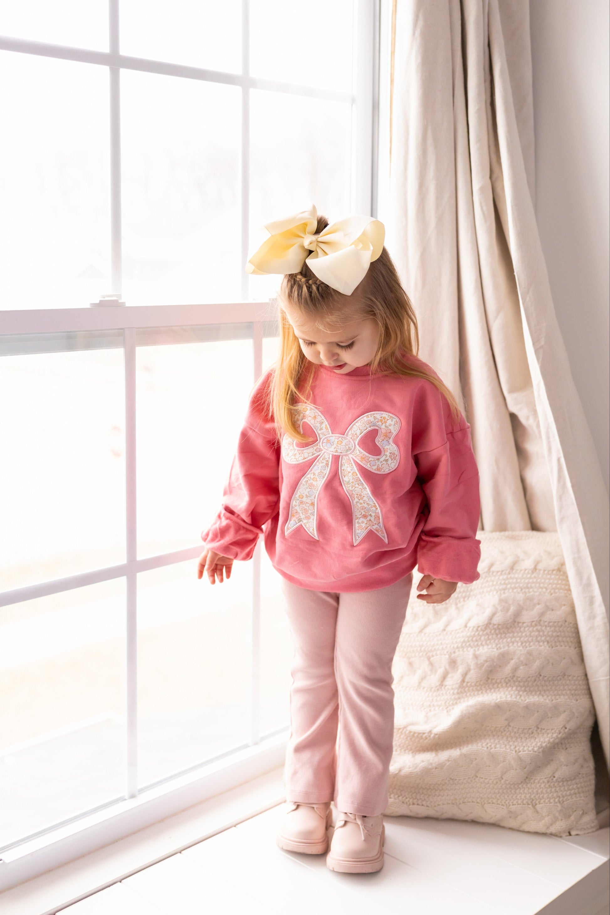 Applique Floral Bow Crewneck Sweatshirt by Little Joy Co.
