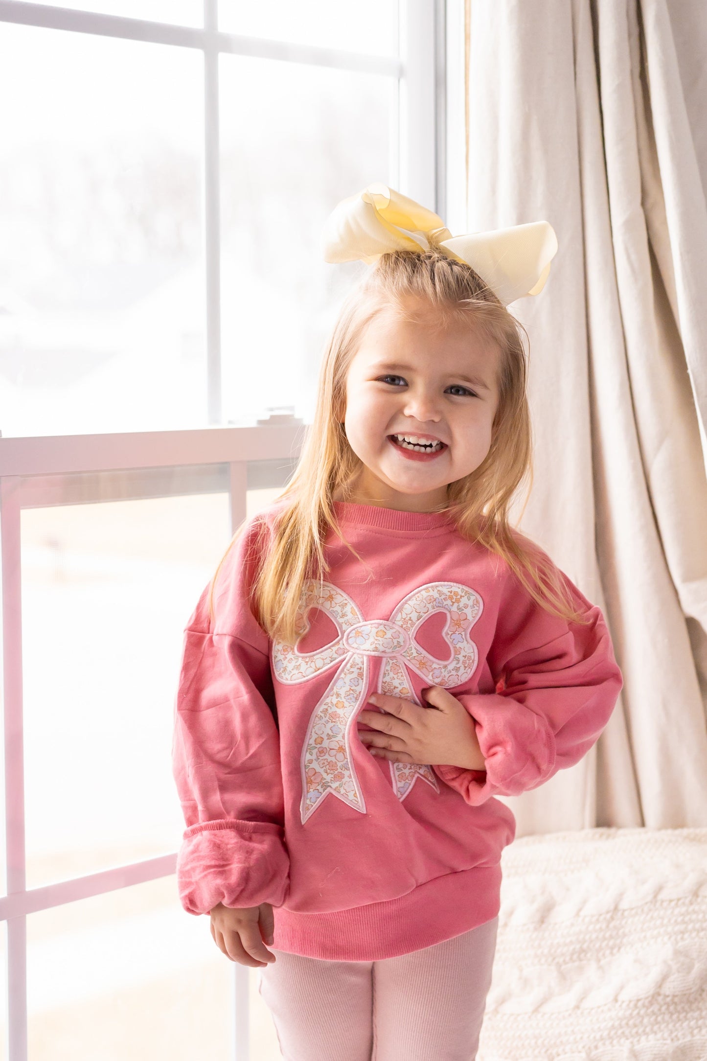 Applique Floral Bow Crewneck Sweatshirt by Little Joy Co., product view 2