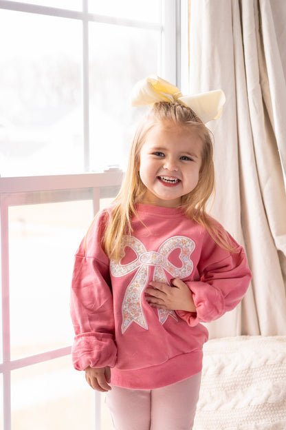 Applique Floral Bow Crewneck Sweatshirt by Little Joy Co., product view 2