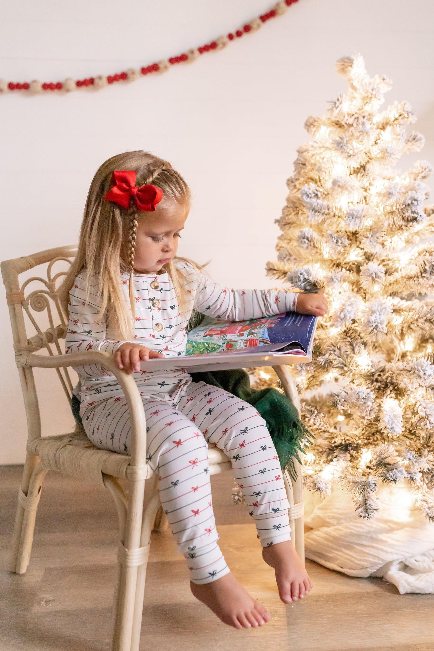 Tied with a Bow Christmas 2pc Henley Bamboo Pajamas by Little Joy Co.