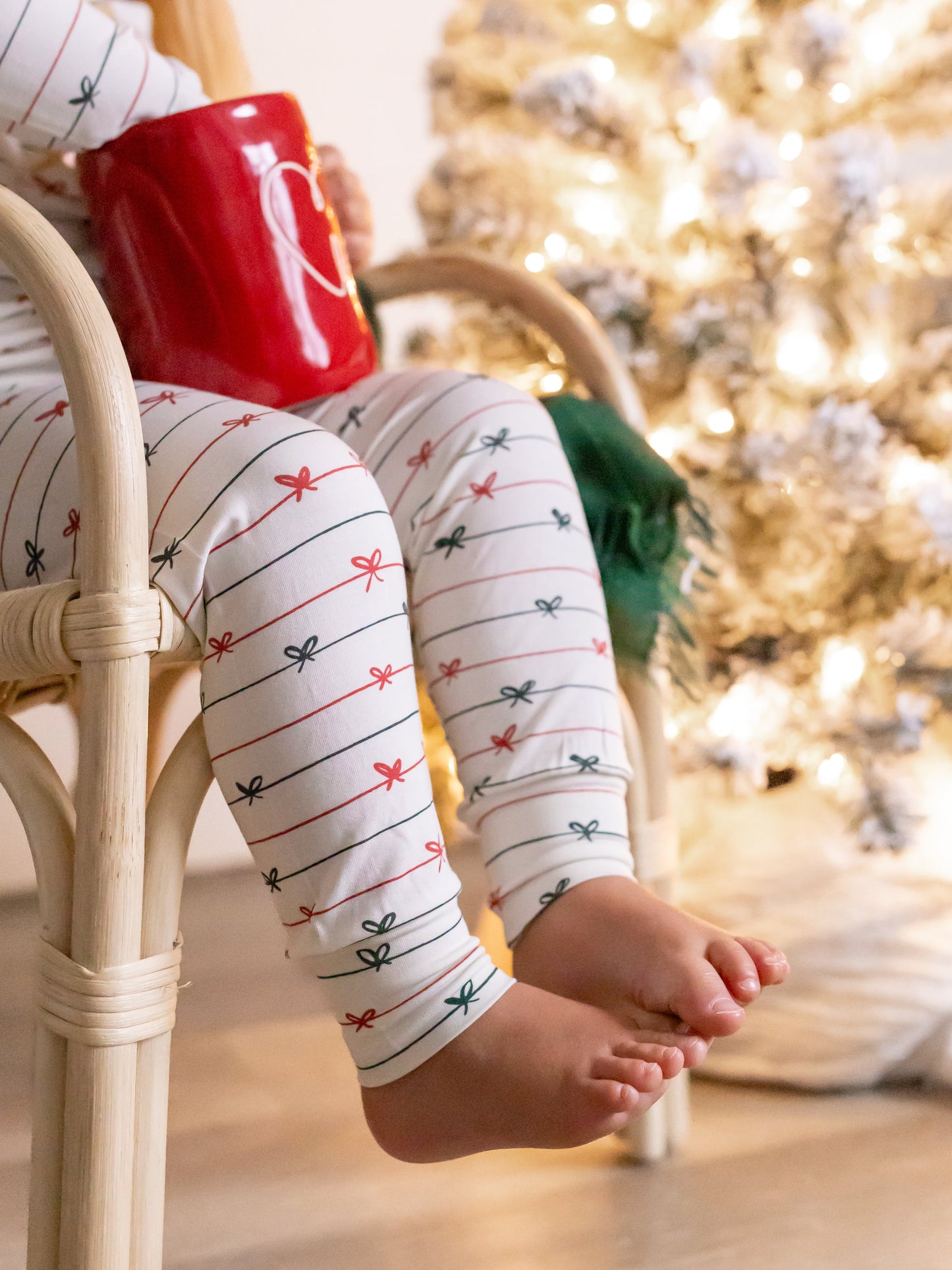 Tied with a Bow Christmas 2pc Henley Bamboo Pajamas by Little Joy Co., product view 2