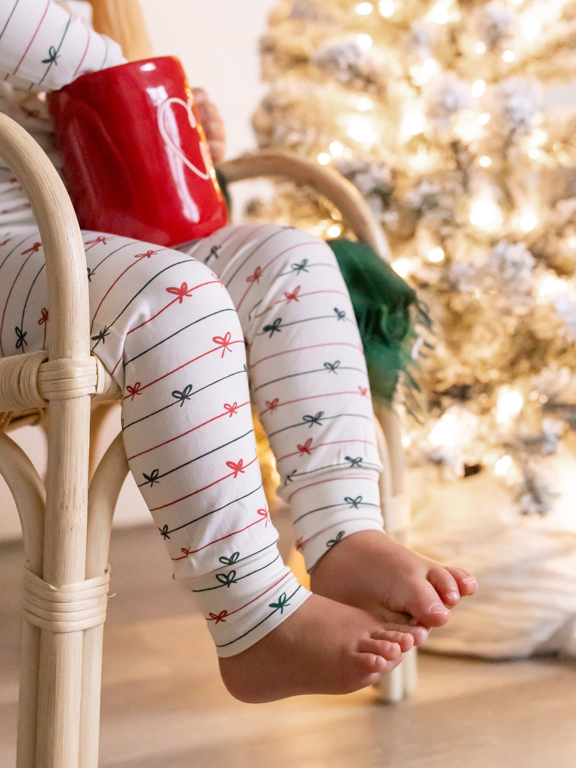 Tied with a Bow Christmas 2pc Henley Bamboo Pajamas by Little Joy Co., product view 2