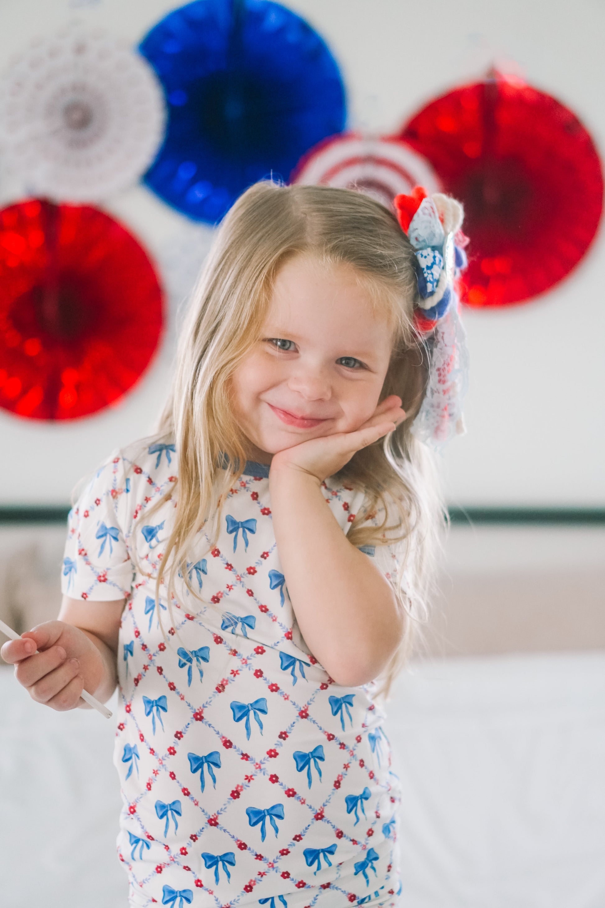 Red White & Bows 2pc Bamboo Pajamas by Little Joy Co.