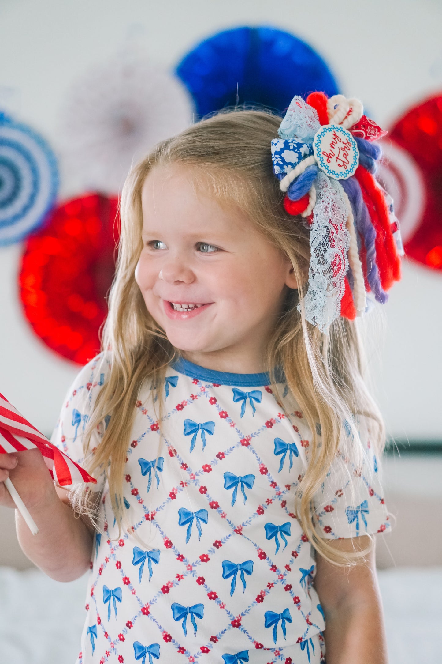 Red White & Bows 2pc Bamboo Pajamas by Little Joy Co., product view 2