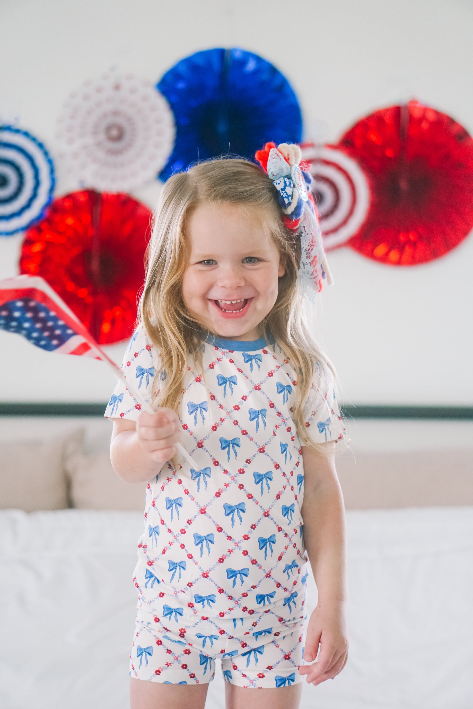Red White & Bows 2pc Bamboo Pajamas by Little Joy Co., product view 5