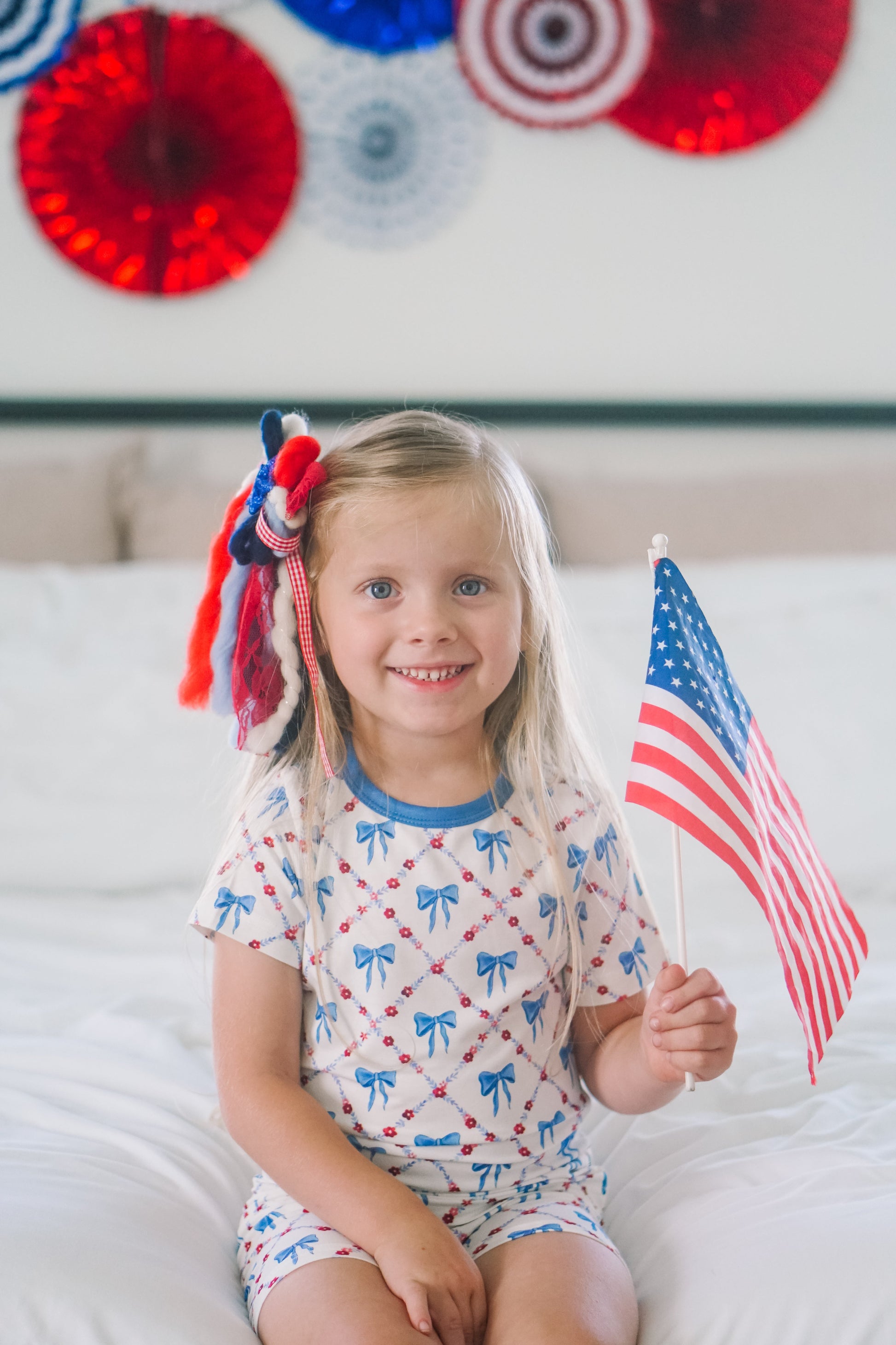 Red White & Bows 2pc Bamboo Pajamas by Little Joy Co., product view 4