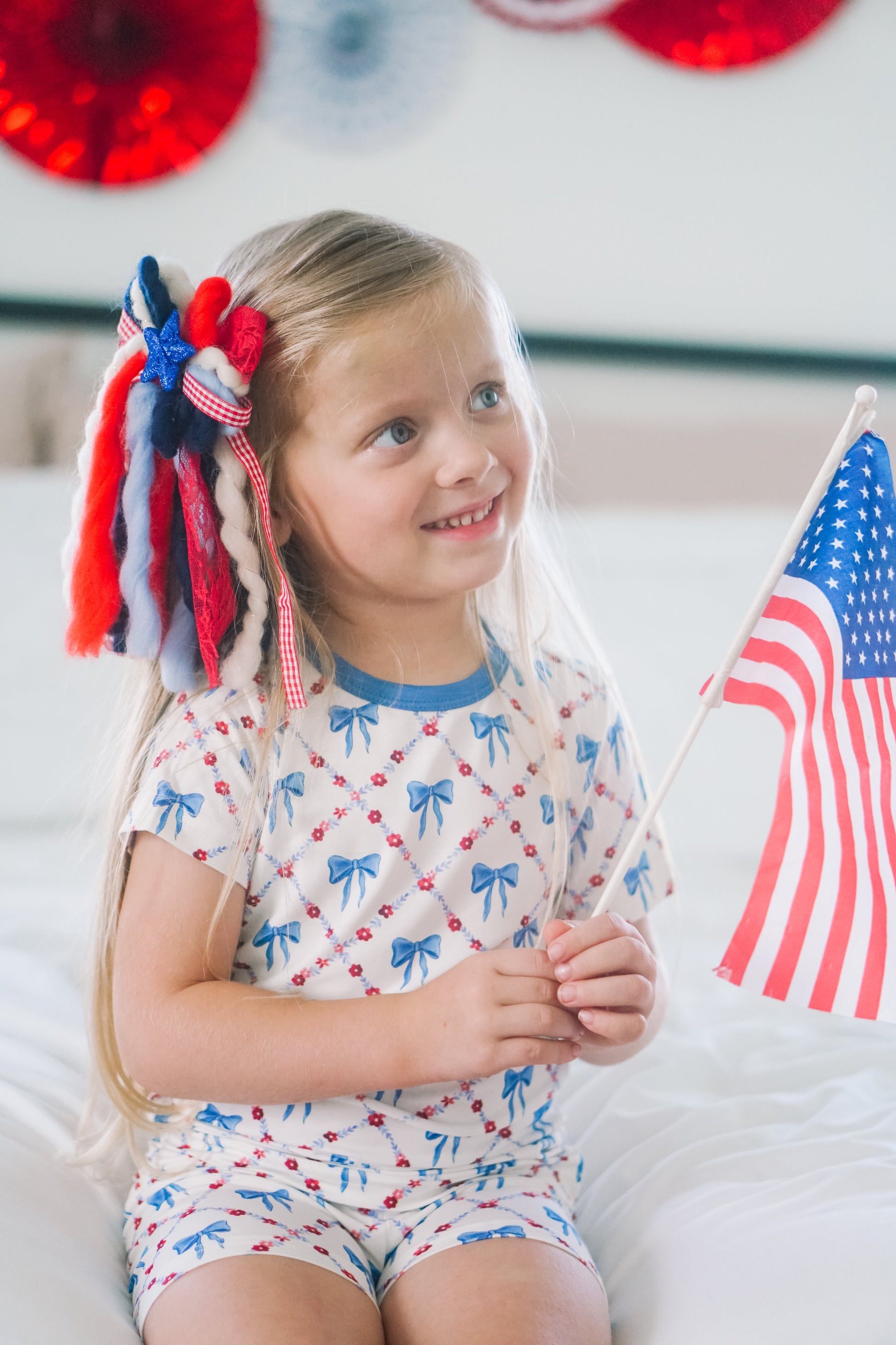Red White & Bows 2pc Bamboo Pajamas by Little Joy Co., product view 7