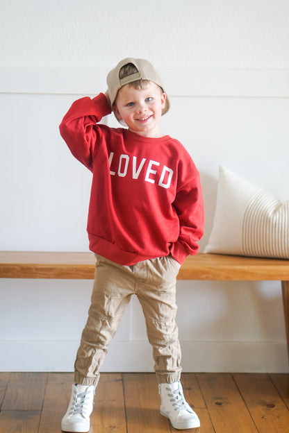 Loved Crewneck Sweatshirt - Red or Pink by Little Joy Co.
