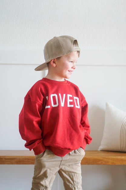Loved Crewneck Sweatshirt - Red or Pink by Little Joy Co., product view 3
