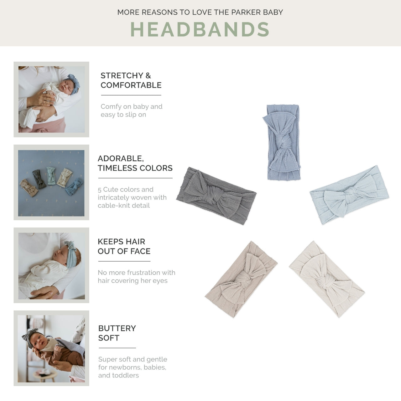 Stormy Set - Cable Knit Knotted Headbands - 5 Pack by Parker Baby Co., product view 3
