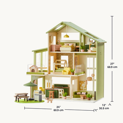 Tiny Land Sweetwood Edge Wooden Dollhouse – Green or Pink