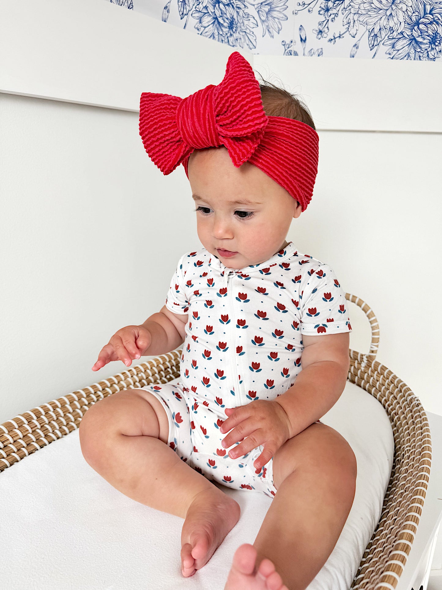Red White & Blue Tulips Bamboo Shorty Pajamas by Little Joy Co., product view 4