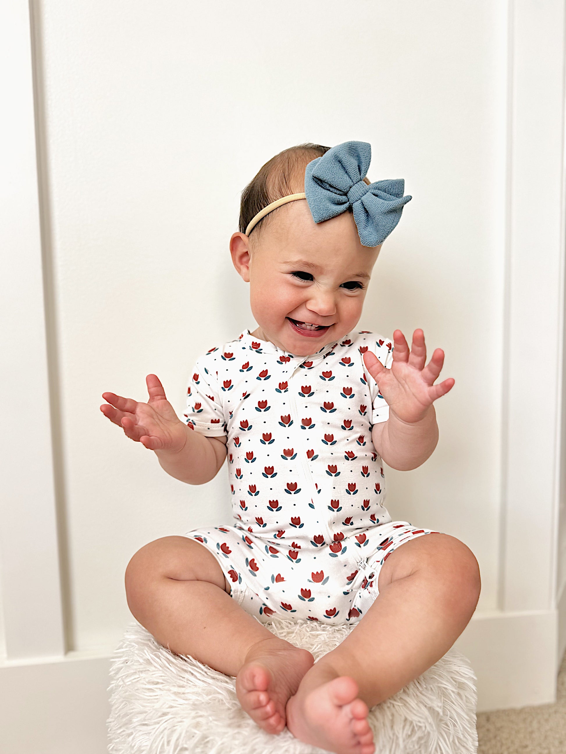 Red White & Blue Tulips Bamboo Shorty Pajamas by Little Joy Co., product view 11