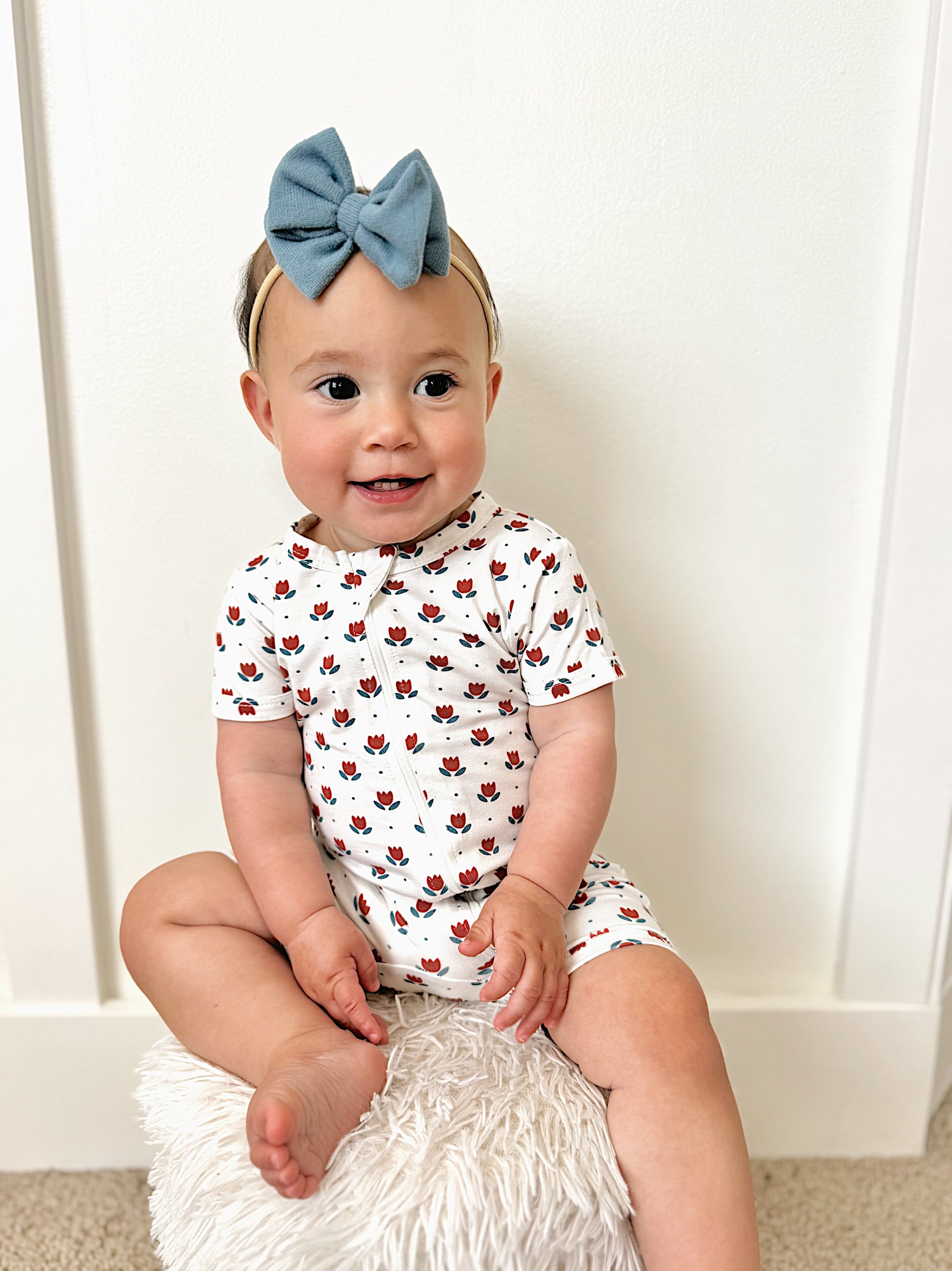 Red White & Blue Tulips Bamboo Shorty Pajamas by Little Joy Co., product view 8