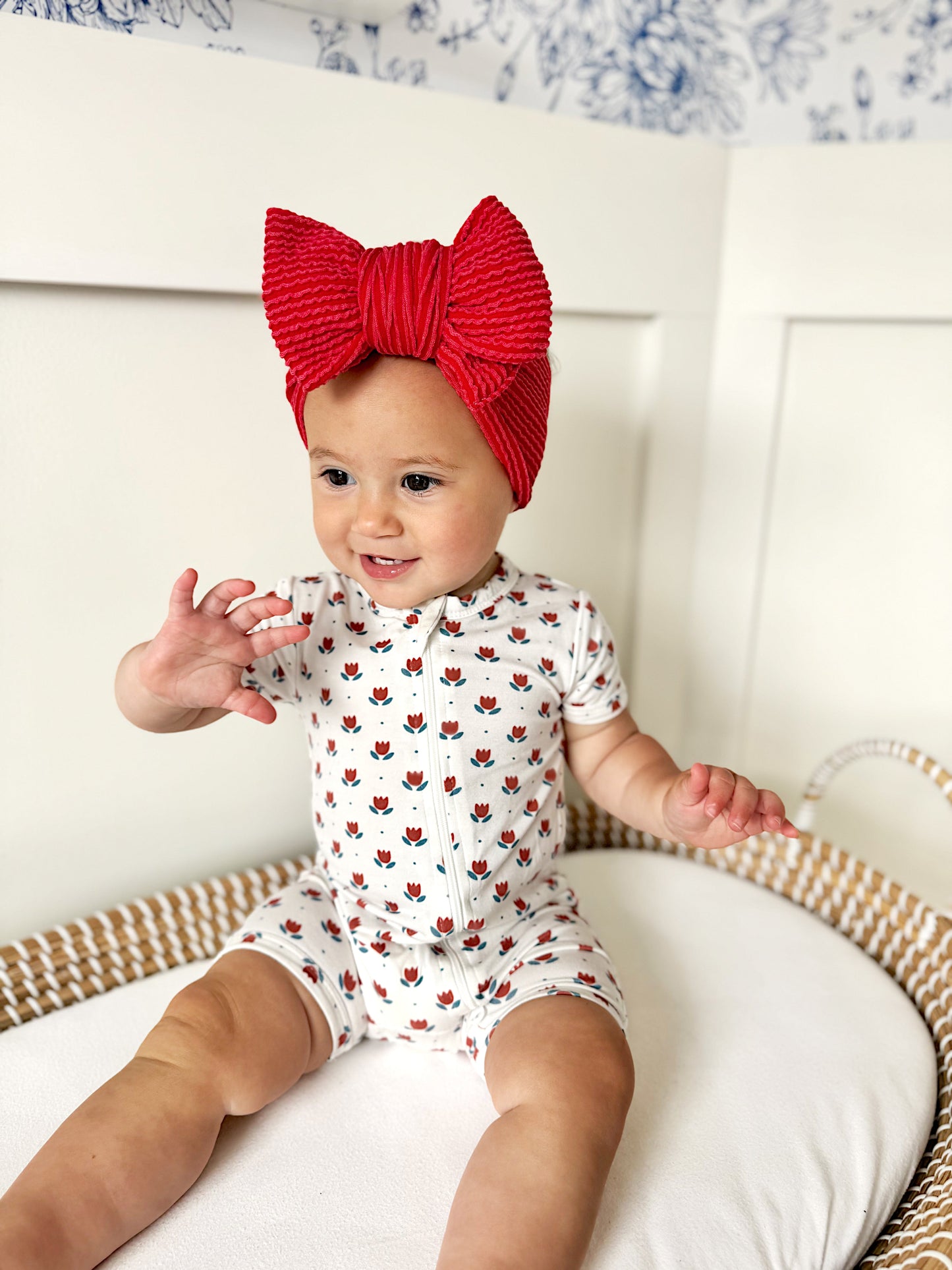 Red White & Blue Tulips Bamboo Shorty Pajamas by Little Joy Co., product view 10
