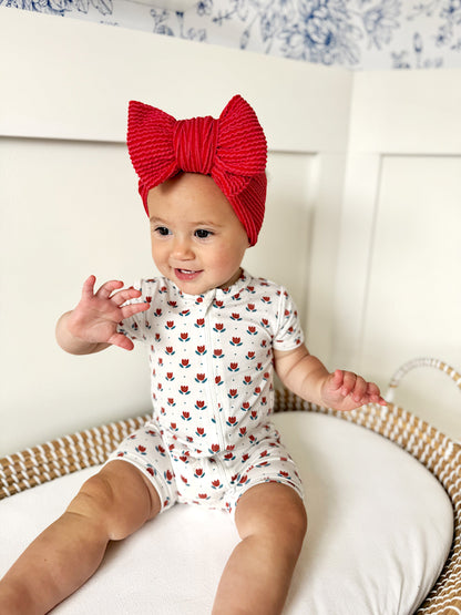 Red White & Blue Tulips Bamboo Shorty Pajamas by Little Joy Co., product view 10