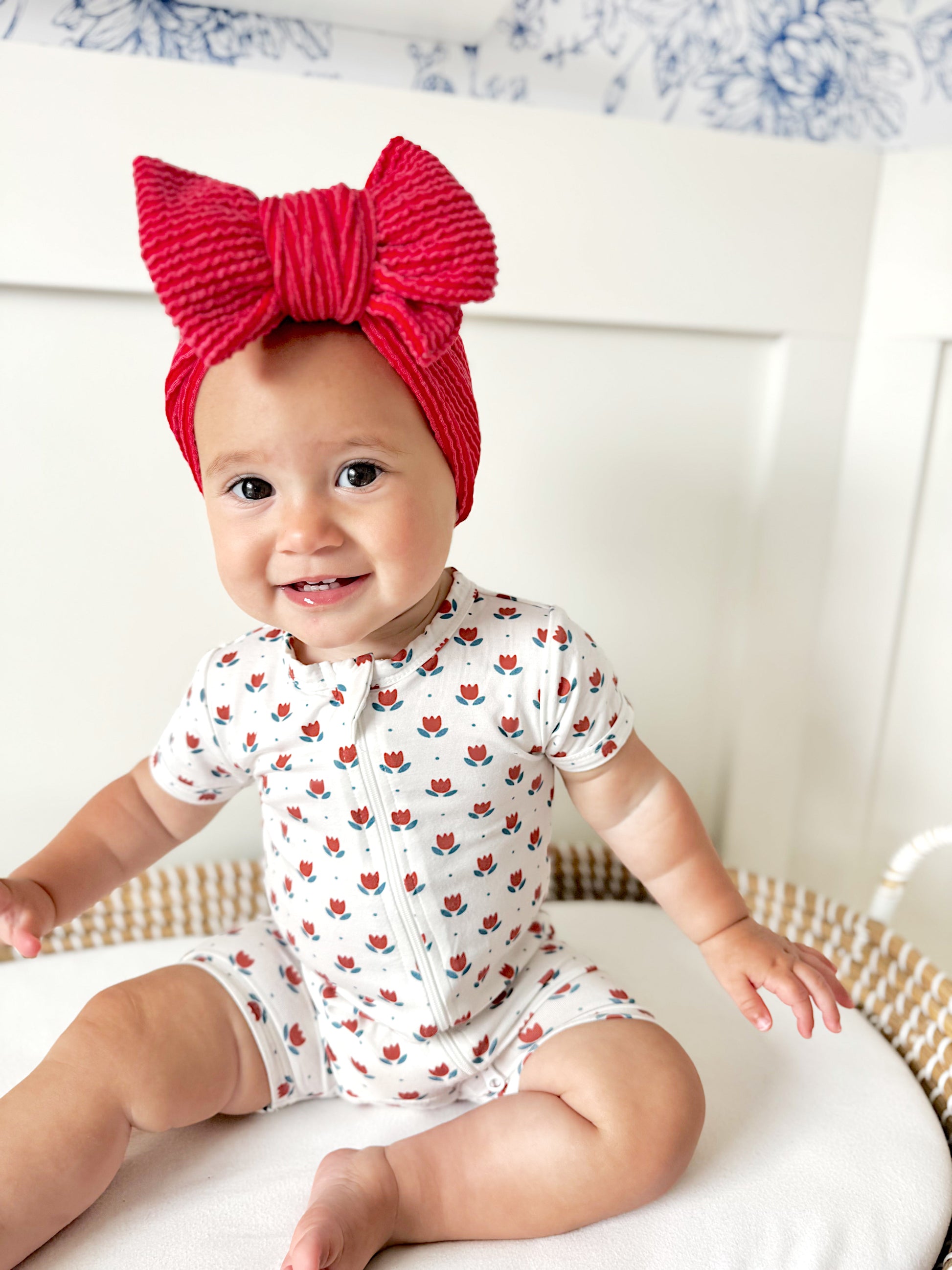 Red White & Blue Tulips Bamboo Shorty Pajamas by Little Joy Co., product view 7
