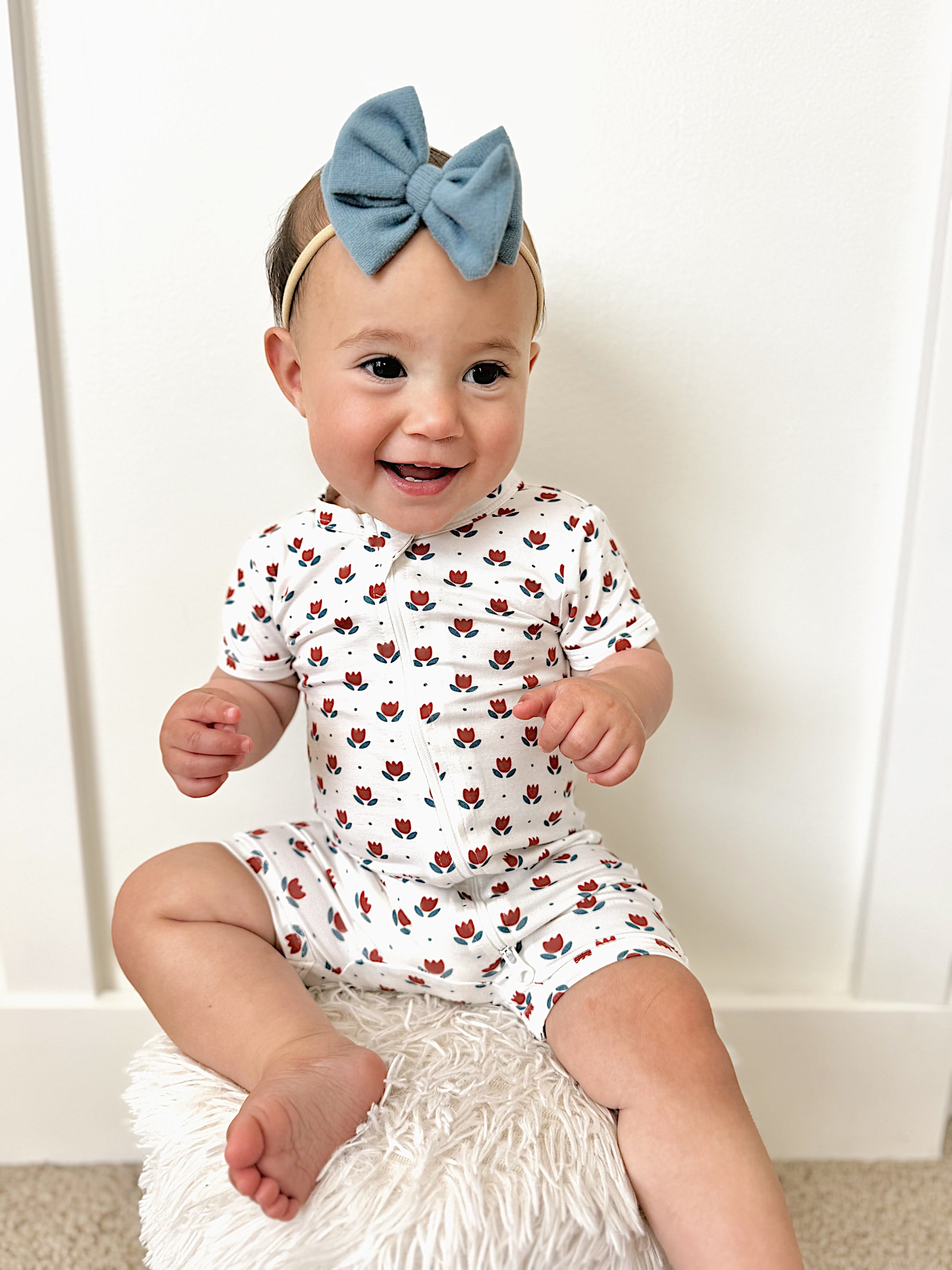 Red White & Blue Tulips Bamboo Shorty Pajamas by Little Joy Co., product view 5