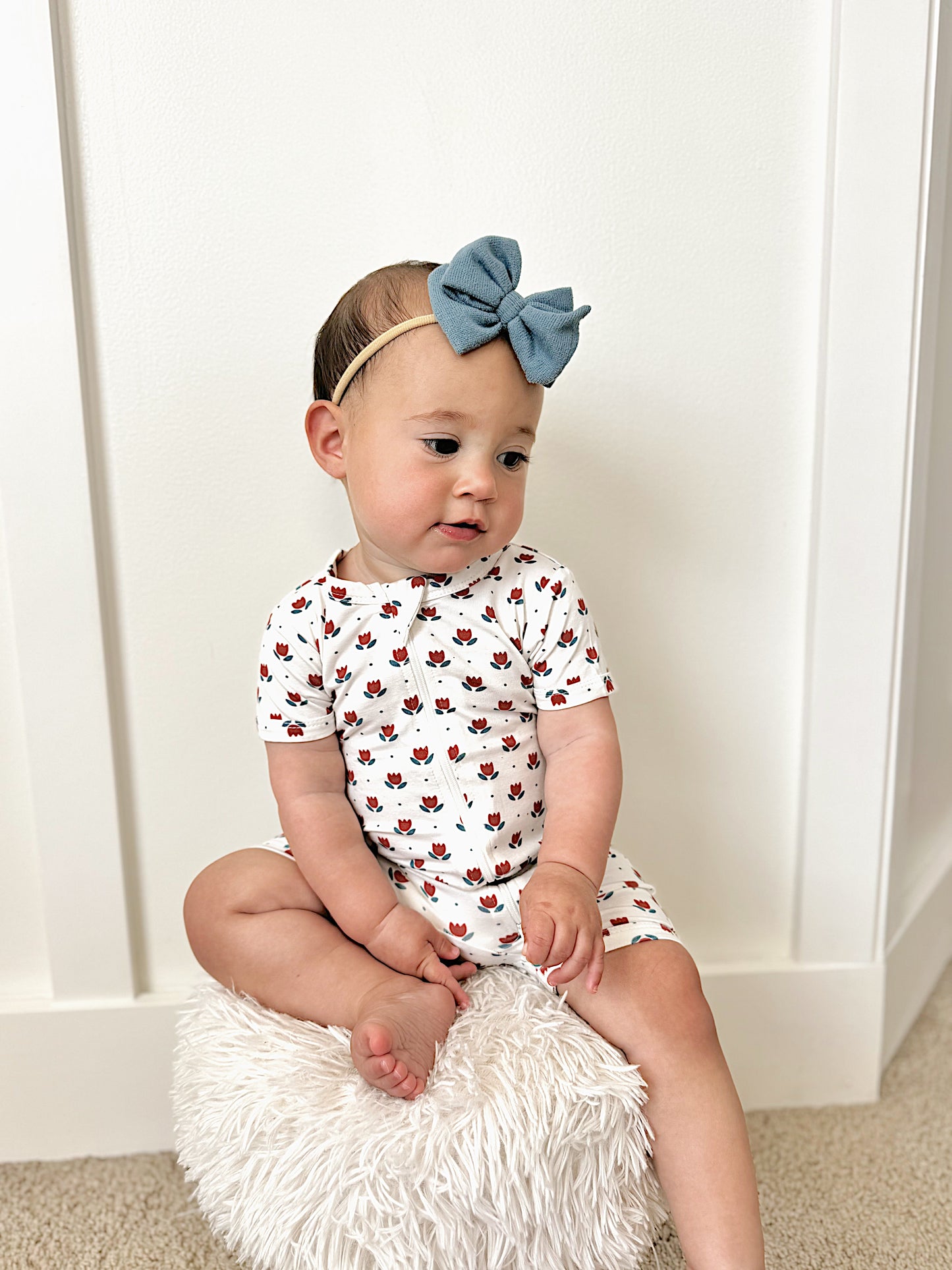 Red White & Blue Tulips Bamboo Shorty Pajamas by Little Joy Co., product view 6