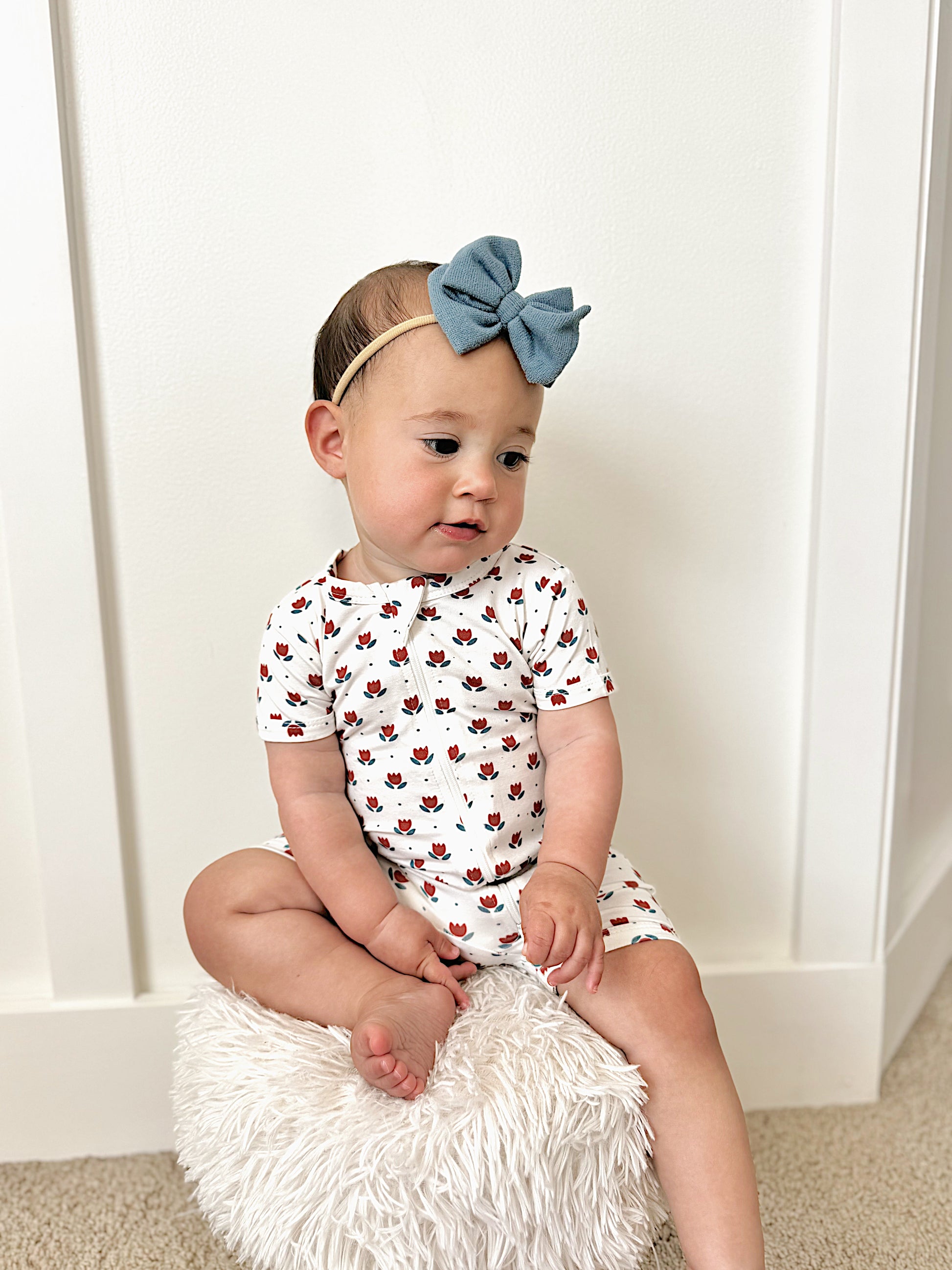 Red White & Blue Tulips Bamboo Shorty Pajamas by Little Joy Co., product view 6