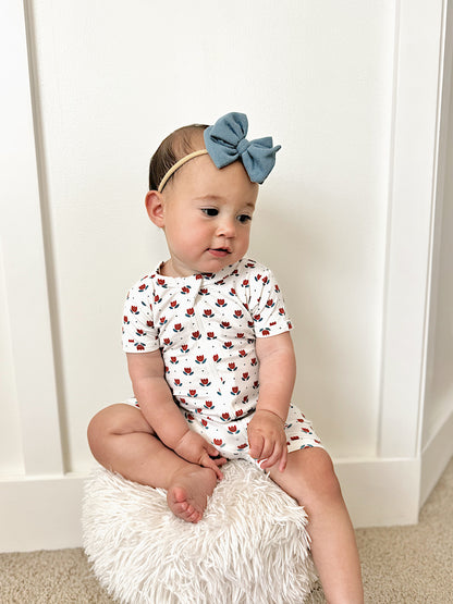Red White & Blue Tulips Bamboo Shorty Pajamas by Little Joy Co., product view 6