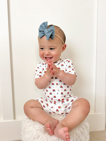 Red White & Blue Tulips Bamboo Shorty Pajamas by Little Joy Co., product view 12