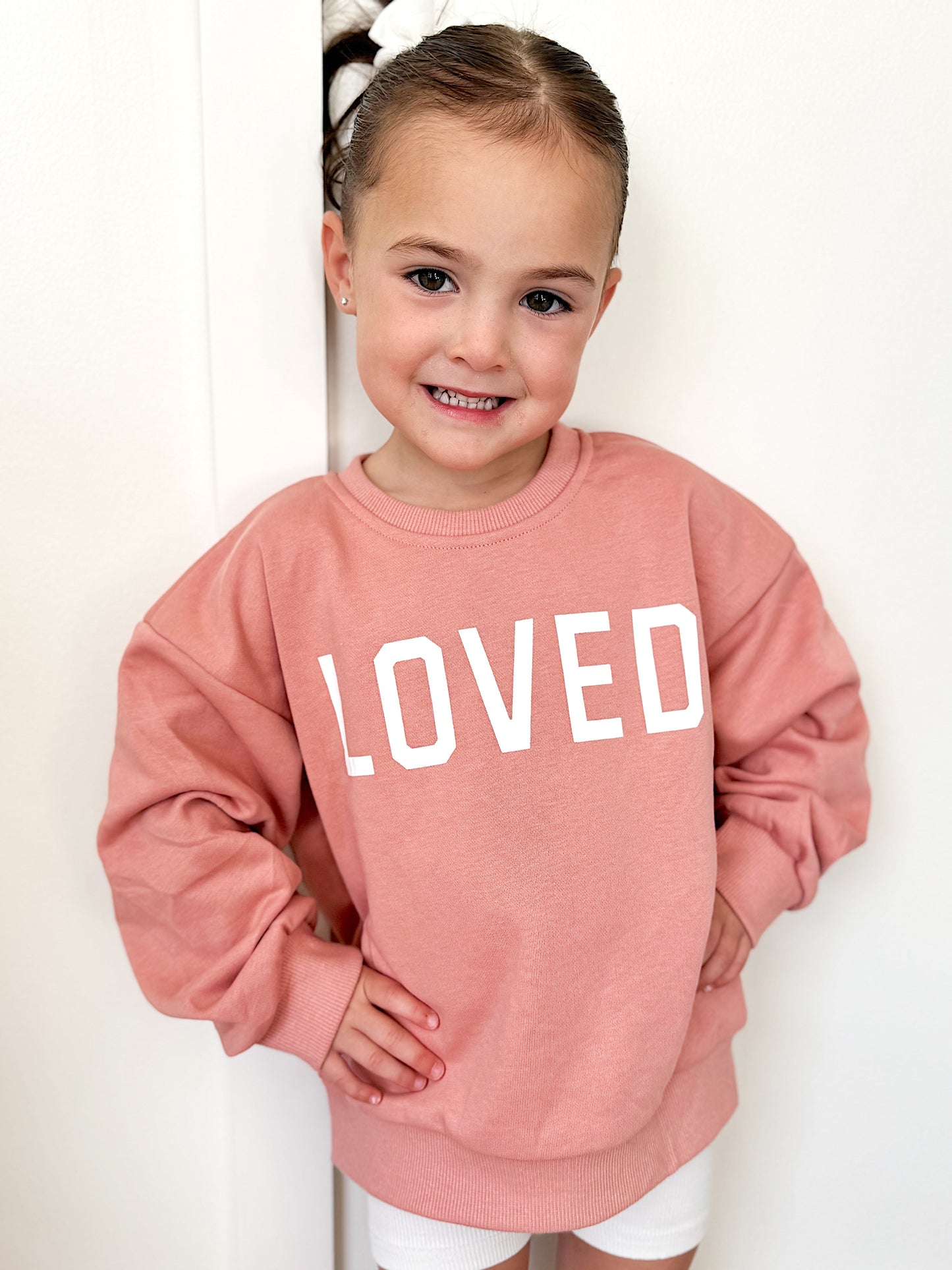 Loved Crewneck Sweatshirt - Red or Pink by Little Joy Co., product view 2