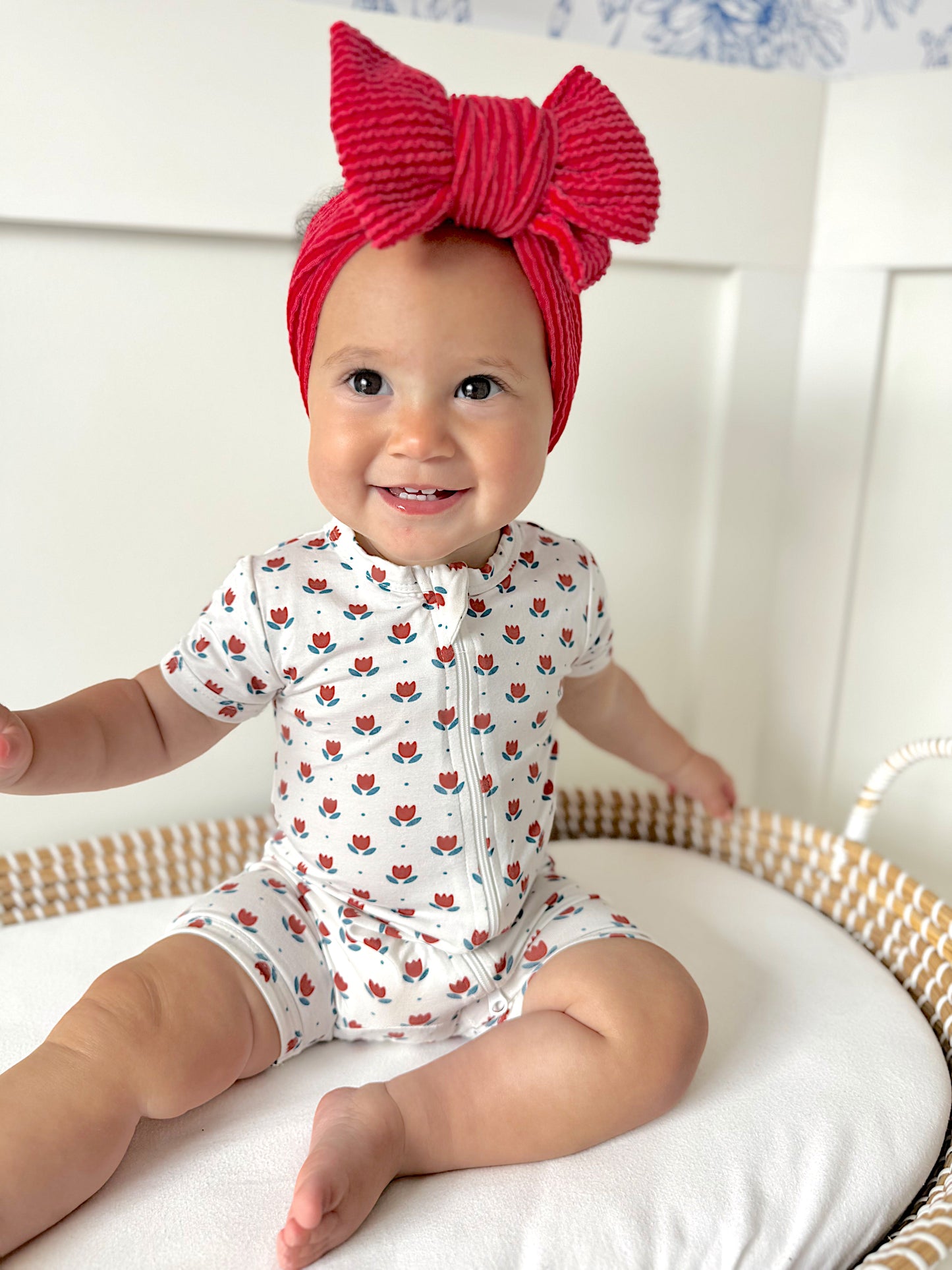 Red White & Blue Tulips Bamboo Shorty Pajamas by Little Joy Co.