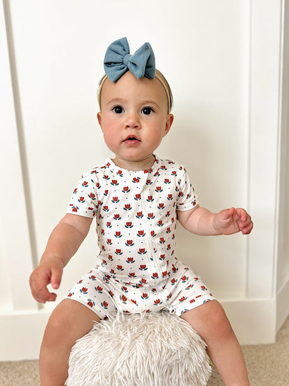 Red White & Blue Tulips Bamboo Shorty Pajamas by Little Joy Co., product view 9