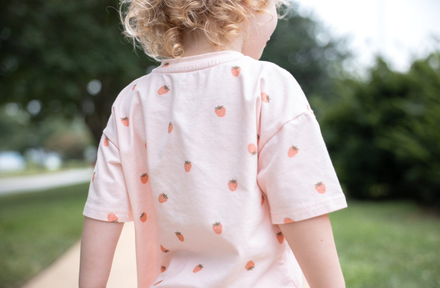 Organic Cotton Strawberry Print Shorts Set by Little Joy Co., product view 3