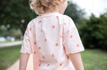 Organic Cotton Strawberry Print Shorts Set by Little Joy Co., product view 3