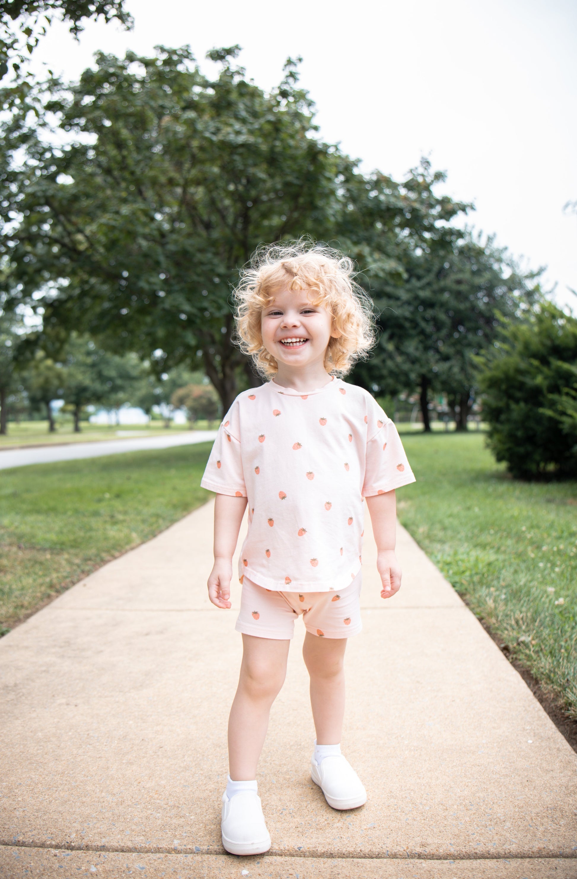 Organic Cotton Strawberry Print Shorts Set by Little Joy Co., product view 5