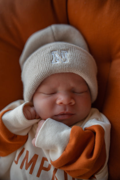 Colorblock 'Pumpkin' Sweatshirt Romper by Little Joy Co., product view 2