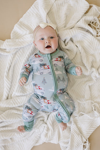 Cruisin' to Christmas Bamboo Zippy Romper by Little Joy Co., product view 2