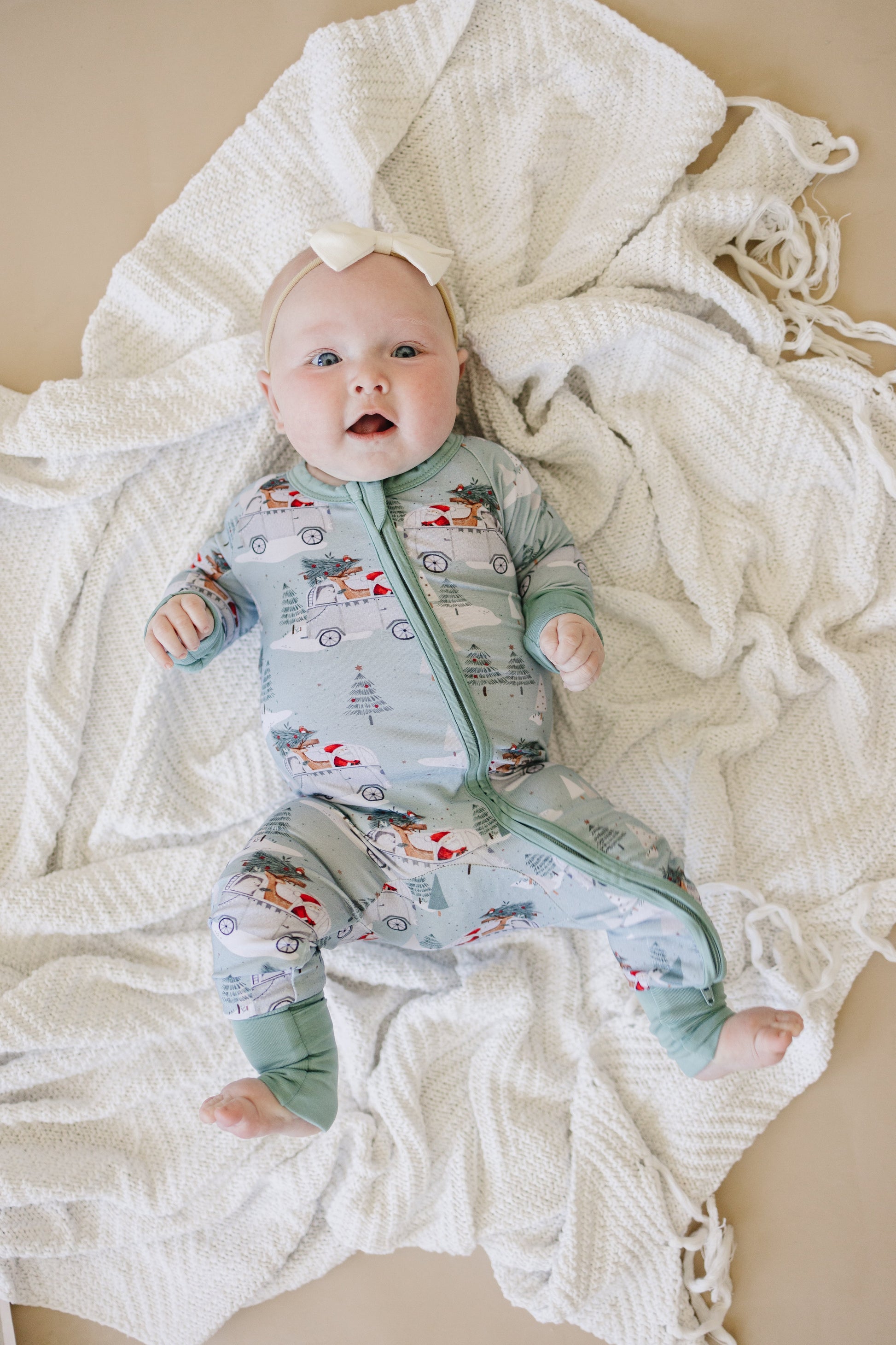 Cruisin' to Christmas Bamboo Zippy Romper by Little Joy Co., product view 3