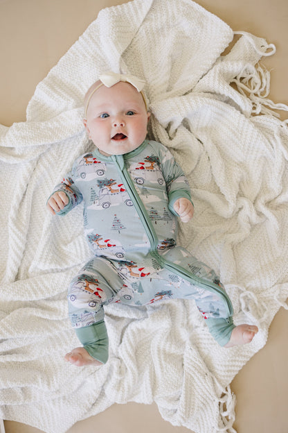 Cruisin' to Christmas Bamboo Zippy Romper by Little Joy Co., product view 3