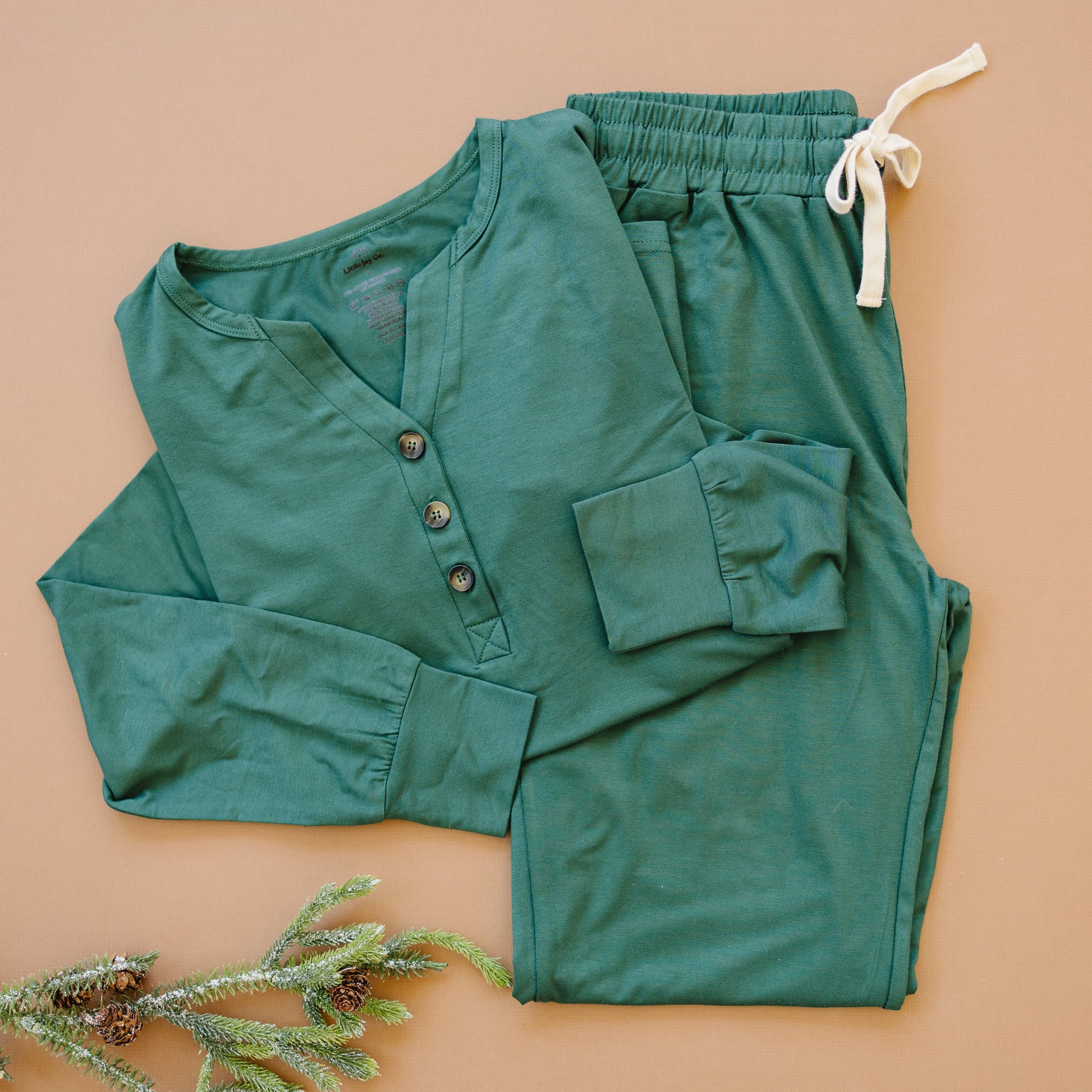 Women's Green Emerald Bamboo Christmas Pajamas by Little Joy Co., product view 13