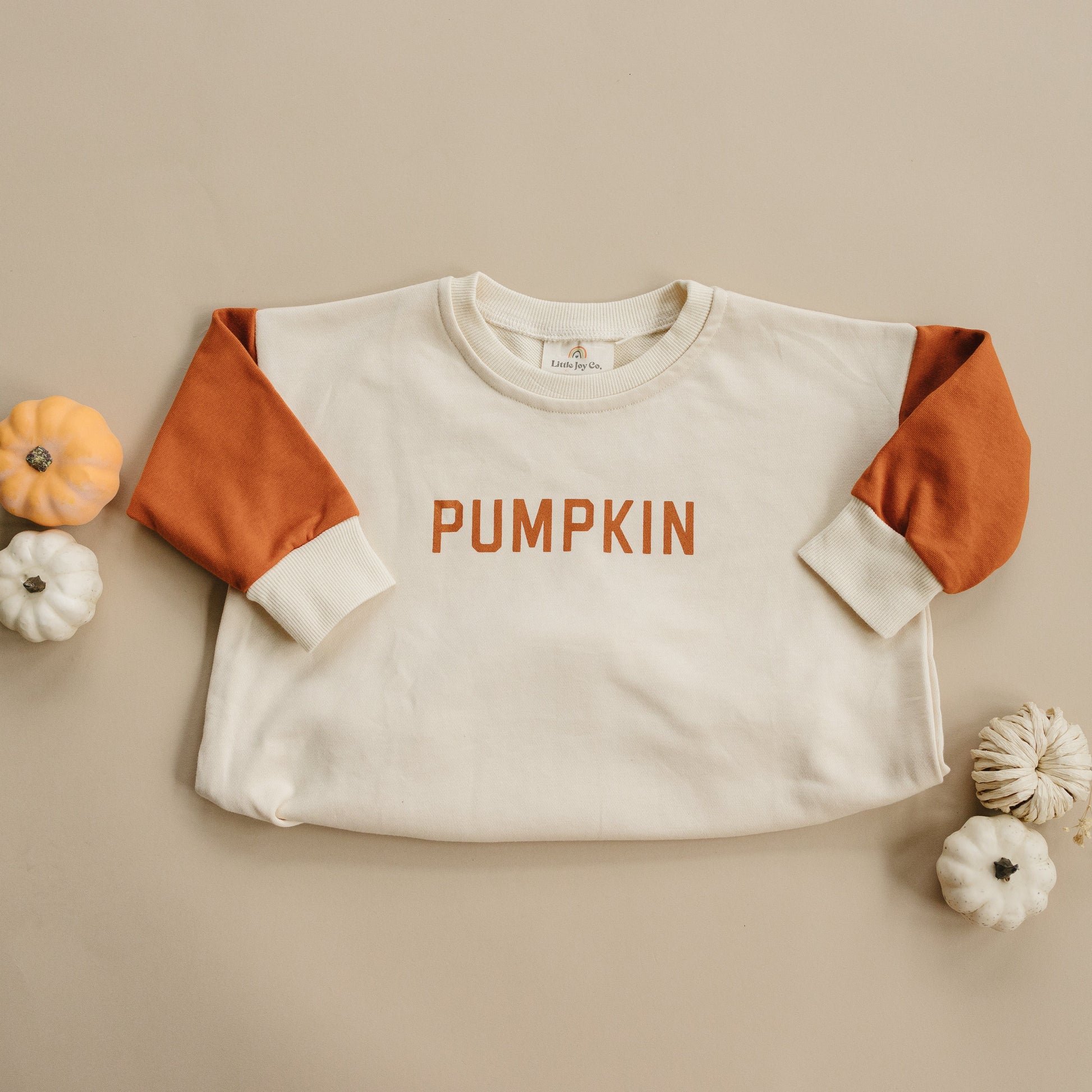 Colorblock 'Pumpkin' Sweatshirt Romper by Little Joy Co., product view 5