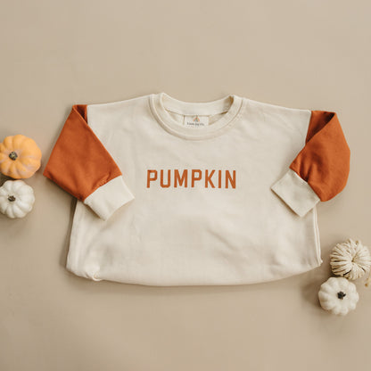 Colorblock 'Pumpkin' Sweatshirt Romper by Little Joy Co., product view 5