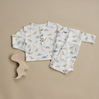 Snugglesaurus 2pc Henley Bamboo Pajamas - Sizes Newborn & Up! by Little Joy Co., product view 10