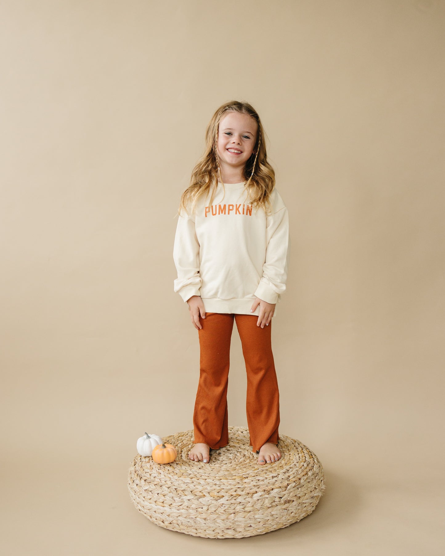 Cream ‘Pumpkin’ Crewneck Sweatshirt by Little Joy Co., product view 3