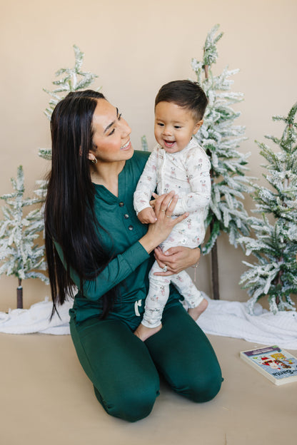 Women's Green Emerald Bamboo Christmas Pajamas by Little Joy Co., product view 7