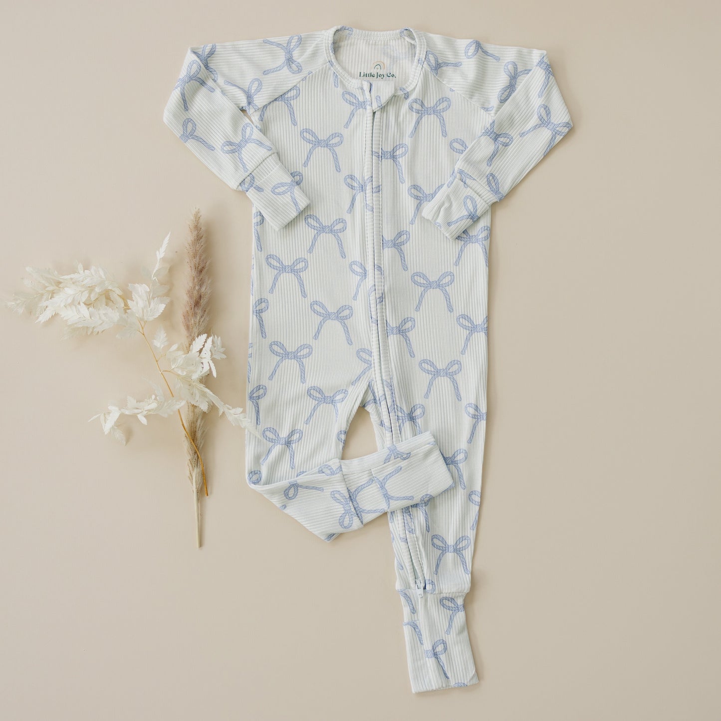 Blue Belle Ribbed Bamboo Zippy Pajamas by Little Joy Co., product view 4