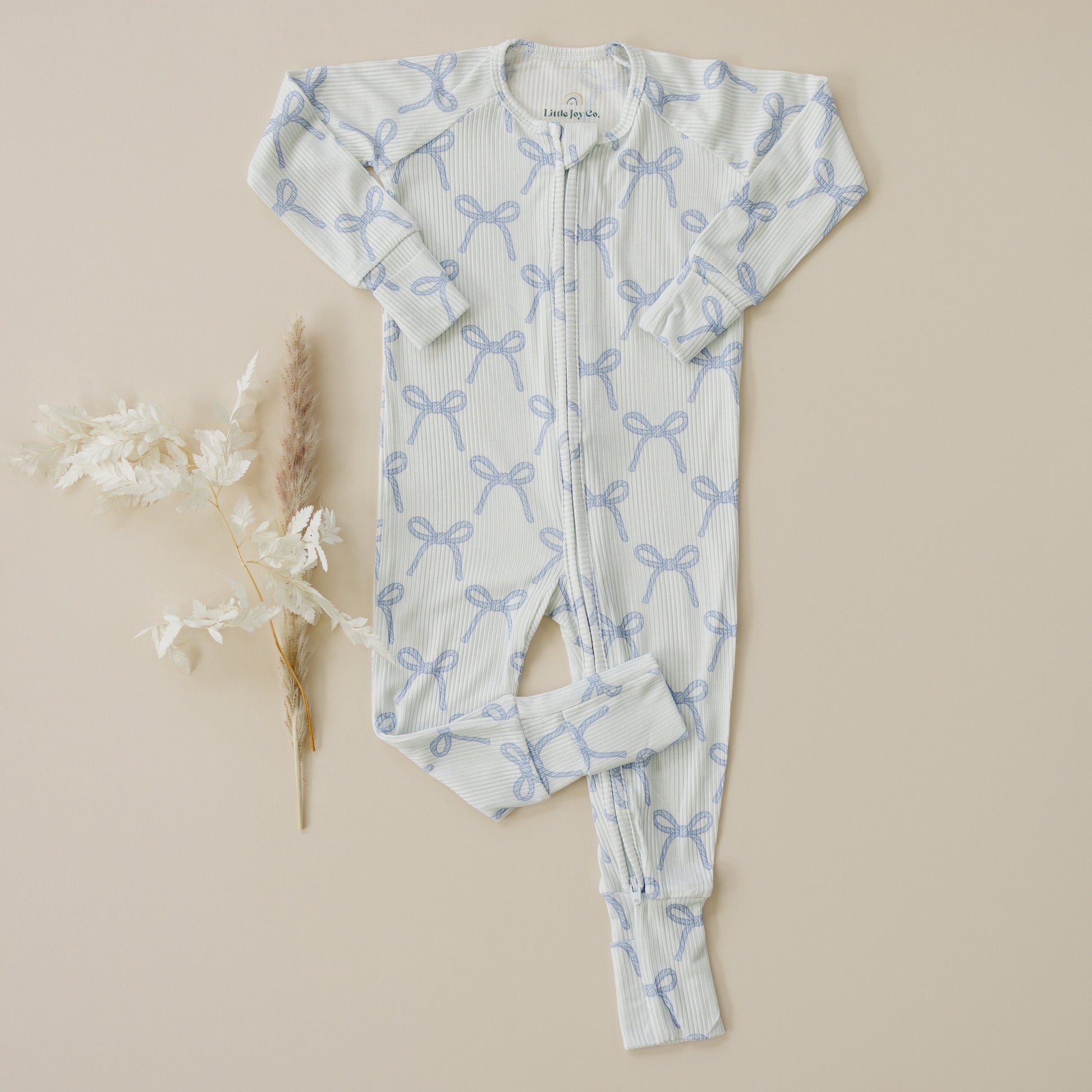 Blue Belle Ribbed Bamboo Zippy Pajamas by Little Joy Co., product view 4