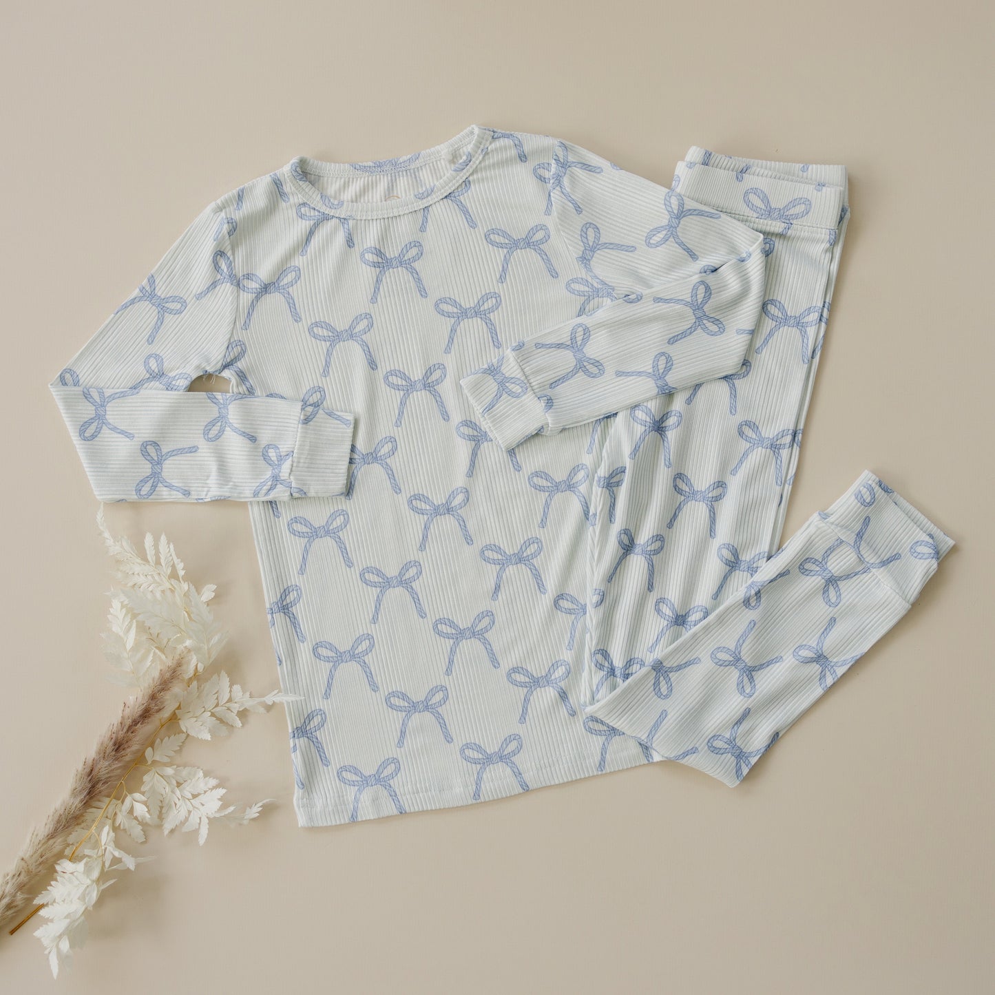 Blue Belle 2pc Ribbed Bamboo Pajamas by Little Joy Co., product view 4