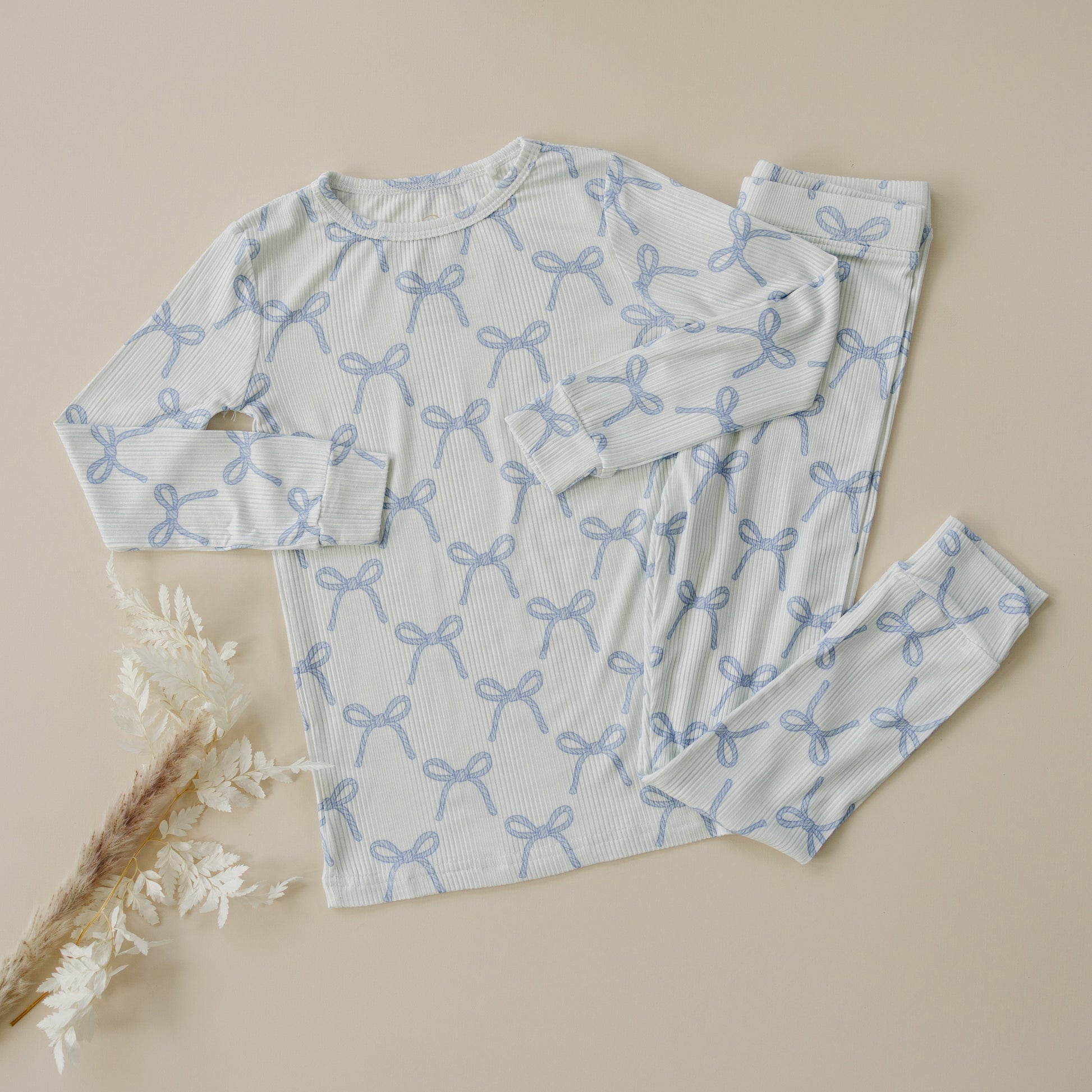 Blue Belle 2pc Ribbed Bamboo Pajamas by Little Joy Co., product view 4