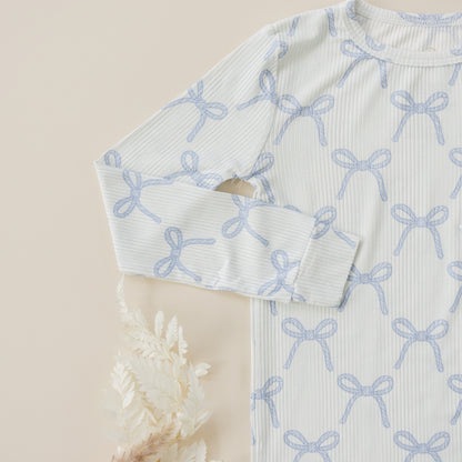 Blue Belle 2pc Ribbed Bamboo Pajamas by Little Joy Co., product view 3