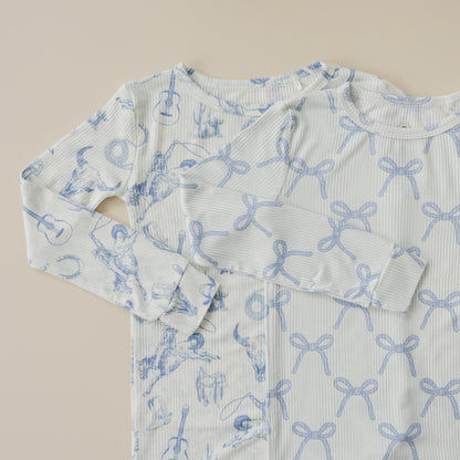Blue Belle Ribbed Bamboo Zippy Pajamas by Little Joy Co., product view 3